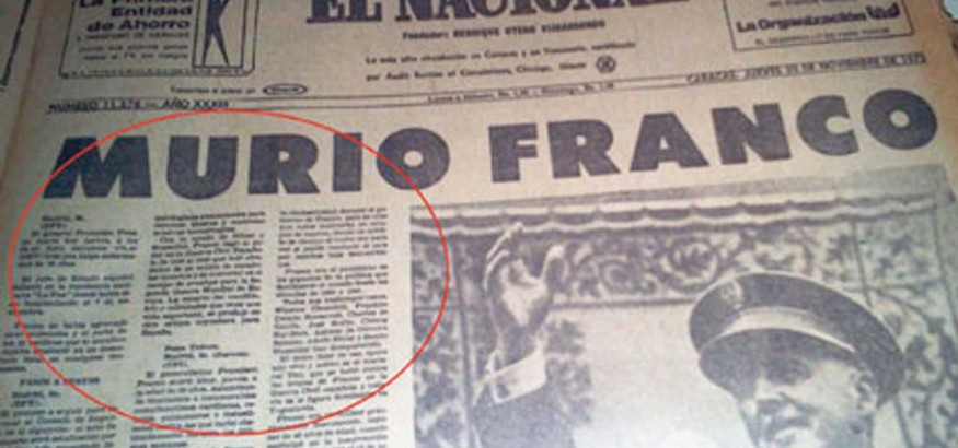 Portada de primera edición del diario El Nacional de Caracas, el 20 de noviembre de 1975